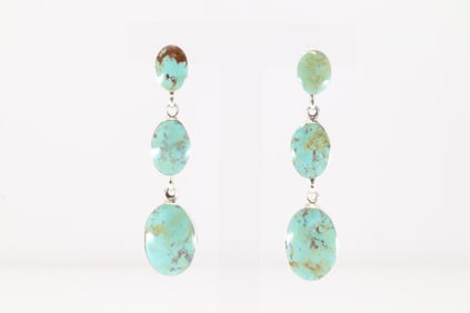 Native America Navajo Sterling Silver Kingman Turquoise Popst / Dangling Earring's By Irvin Tsosie.