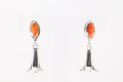 Native America Navajo Sterling Silver Spiny Oyster Post / Dangling Earring's By Sheena Jack.