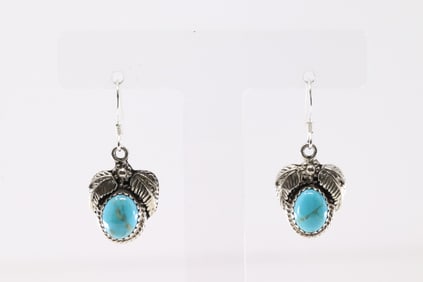 Native America Navajo Sterling Silver Turquoise Dangling Earring's By Sharon McCarthy.