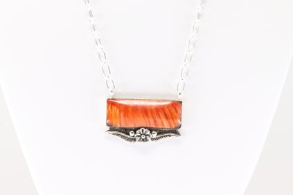 Native America Navajo Sterling Silver Spiny Osyter Necklace By Gregg Yazzie.