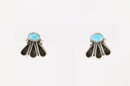 Native America Navajo Sterling Silver Kingman Turquoise Post Earring's By Geraldine James.