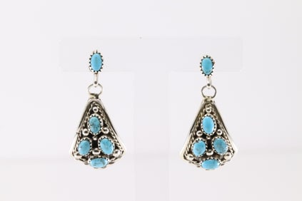 Native America Navajo Sterling Silver Turquoise Post Earring's By Melvin Chee.