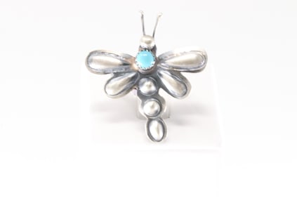 Native America Navajo Sterling Silver Turquoise Dragonfly Ring By T.Yazzie.