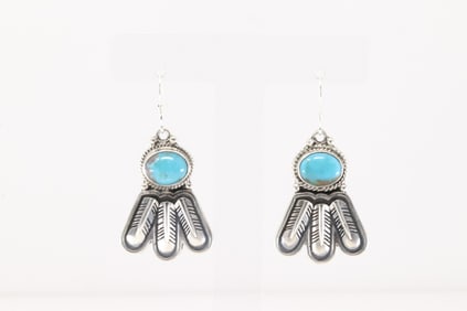 Native America Navajo Sterling Silver Turquoise Dangling Earring's By Sharon McCarthy.