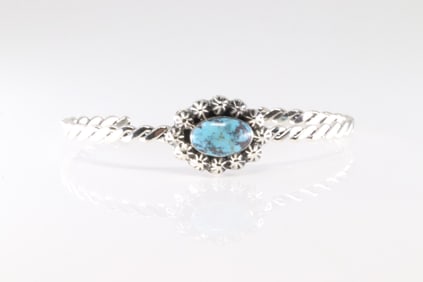 Native America Navajo Sterling Silver Turquoise Bracelet Cuff By Sadie Jim.