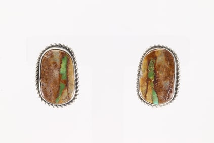 Native America Navajo Sterling Silver Boulder Turquoise Post Earring's By Irene Kee.