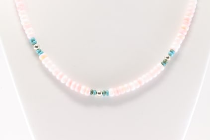 Native America Navajo Sterling Silver Cotton Candy & Turquoise Necklace.