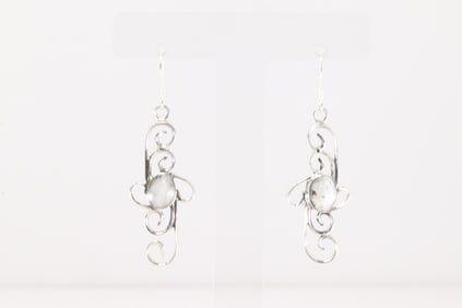 Native America Navajo Sterling Silver White Buffalo Dangling Earring's By Sheena Jack.