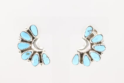 Native America Navajo Sterling Silver Turquoise Post Earring's By Justina Wilson.