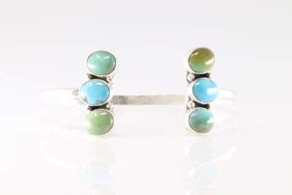 Native America Navajo Sterling Silver Kingman Turquoise Bracelet Cuff By Geraldine James.