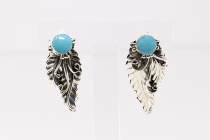 Native America Navajo Sterling Silver Turquoise Post Earring's By Gilbert Smith.