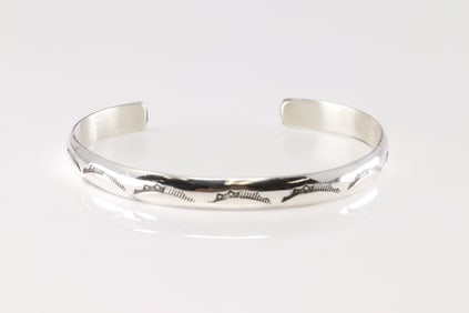 Native America Navajo Sterling Silver Solid Bracelet Cuff By Gary Sandoval.