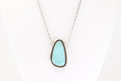 Native America Navajo Sterling Silver Turquoise Necklace By Alfred Martinez.