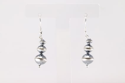 Native America Navajo Sterling Silver Pearl Beaded Dangling Earring's By Treva Jim.