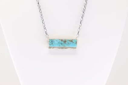 Native America Navajo Sterling Silver Turquoise Necklace By Steve Francisco.