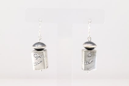 Native America Navajo Sterling Silver Pearl Beaded Stamped Dangling Earring's By Tysha Aparicio.