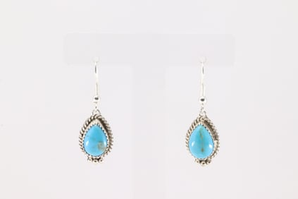 Native America Navajo Sterling Silver Kingman Turquoise Dangling Earring's By Trish Largo.