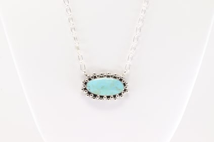 Native America Navajo Sterling Silver Turquoise Necklace By Gregg Yazzie.