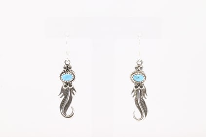 Native America Navajo Sterling Silver Turquoise Dangling Earring's By Sharon McCarthy.