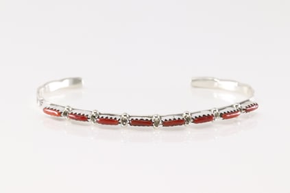 Native America Zuni Sterling Silver Spiny Osyter Bracelet Cuff By Murray Hannaweeka.