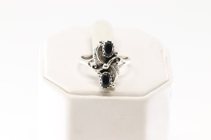 Native America Navajo Sterling Silver Black Onyx  Ring By Judy Largo.