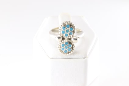 Native American Zuni Sterling Silver Turquoise Ring By Devin Quan.