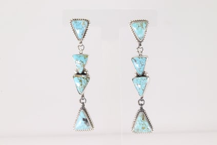 Native America Navajo Sterling Silver Turquoise Number 8 Post Dangling Earring's By Judith Dixon.