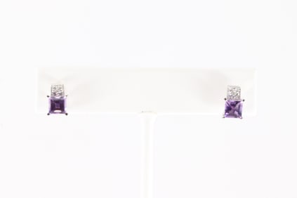 Amethyst & Diamond Stud Earring 18Kt.