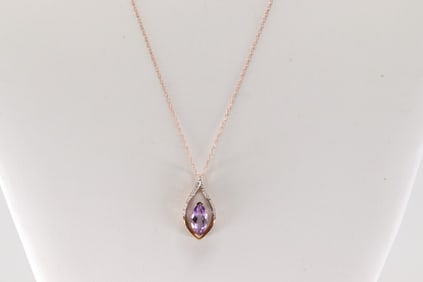 Amethyst & Diamond Pendant / Necklace 10Kt.