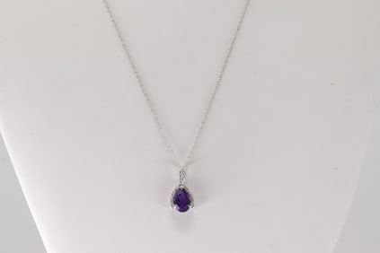 Amethyst & Diamond Pendant / Necklace 10Kt.
