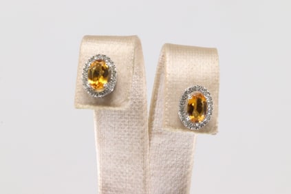Citrine & Diamond Stud Earring 10kt.