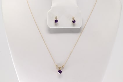 Amethyst & Diamond Necklace & Earring Set 10Kt.