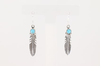 Native America Navajo Sterling Silver Turquiose Dangling Earring's By Sharon McCarthy.