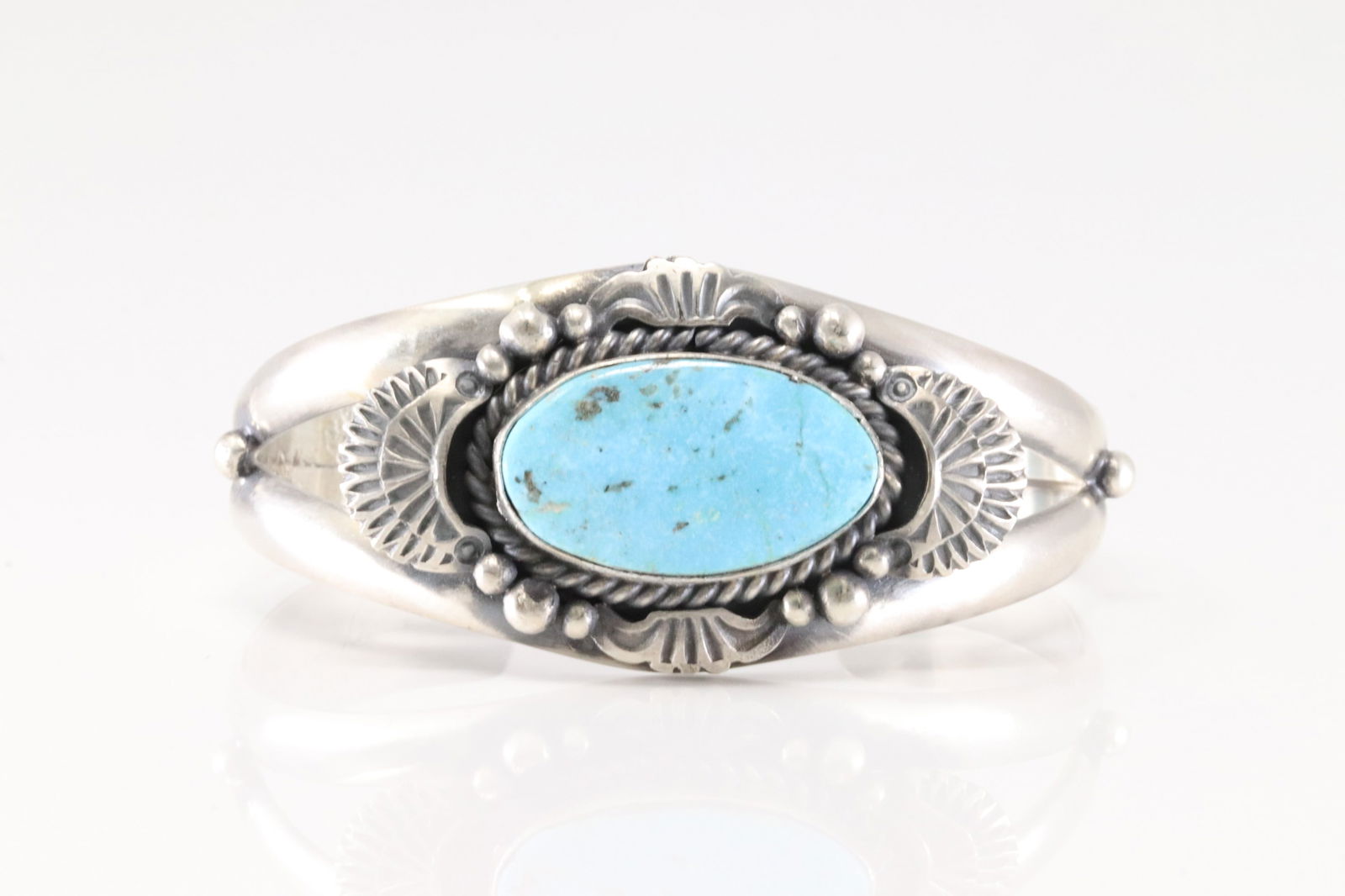 Native America Navajo Sterling Silver Kingman Turquoise Bracelet Cuff By Jimmy Lee. (1 of 4)