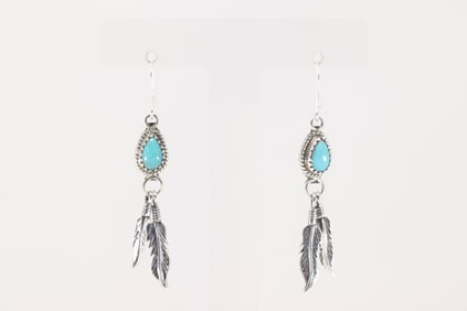 Native America Navajo Sterling Silver Turquoise Dangling Earring's By Sharon McCarthy.