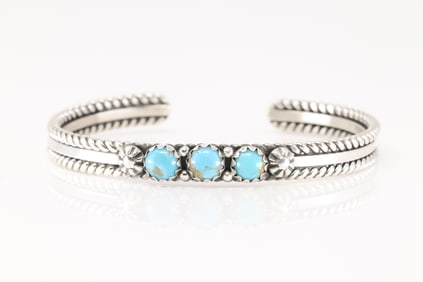 Native America Navajo Sterling Silver Turquoise Bracelet Cuff By R.King.