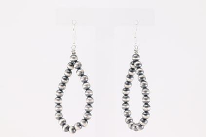 Native America Navajo Sterling Silver Pearl Beaded Dangling Earring's By Isabelle John.