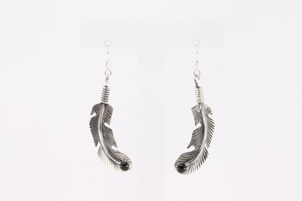 Native America Navajo Sterling Silver Black Onyx Dangling Earring's By Louise Joe.