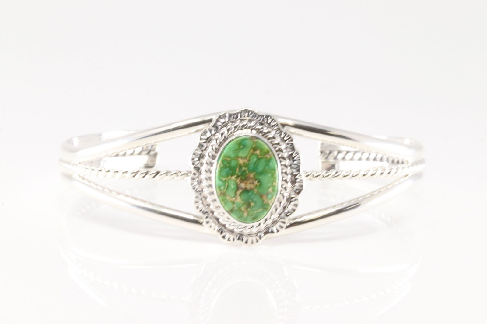 Native America Navajo Sterling Silver Turquoise Bracelet Cuff By A.C.: This is a Native America Navajo Sterling Silver Turquoise Bracelet Cuff By A.C.