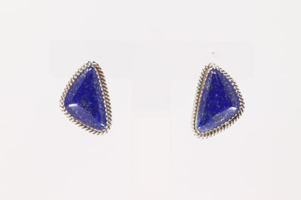 Native America Navajo Sterling Silver Blue Lapis Post Earring's By Theresa Smith.
