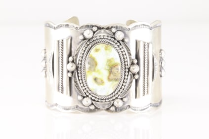 Native America Navajo Sterling Silver Palomino Turquoise Bracelet Cuff By Tom Lewis.