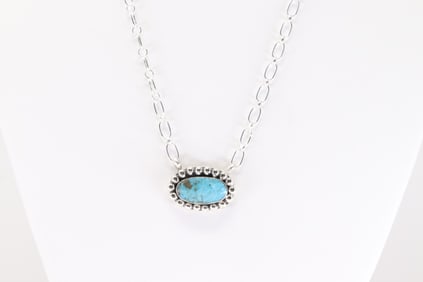 Native America Navajo Sterling Silver Turquoise Necklace By Sadie Jim.