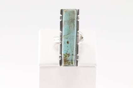 Native America Navajo Sterling Silver Turquoise Ring Inlay By S.F.
