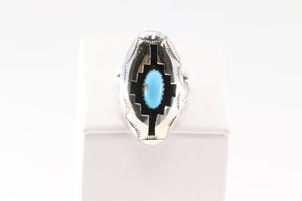 Native America Navajo Sterling Silver Turquoise Ring By Felix Perry.