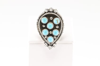 Native America Navajo Sterling Silver Turquoise Ring By Kenny Lonjose.