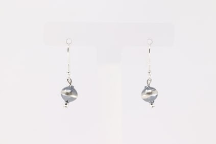 Native America Navajo Sterling Silver Pearl Beaded Dangling Earring's By Treva Jim.