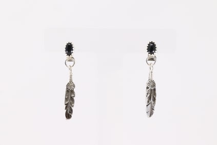 Native America Navajo Sterling Silver Black Onyx Post / Dangling Earring's By Letricia Largo.