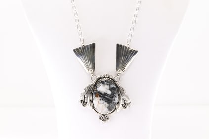 Native America Navajo Sterling Silver White Buffalo Necklace By Jennifer Cayaditto.