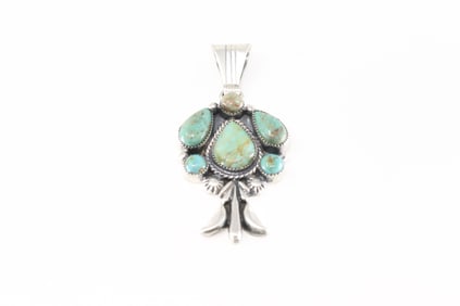 Native America Navajo Sterling Silver Turquoise Pendant By Bobby Platero.