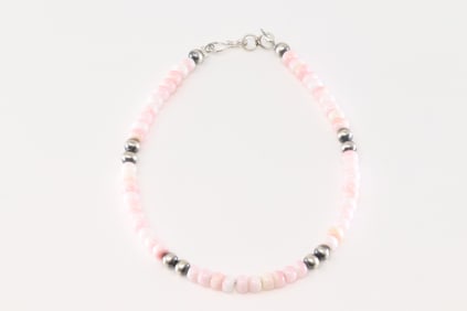 Native America Navajo Sterling Silver Pink Conch Shell & Pearl Beaded Bracelet Link.